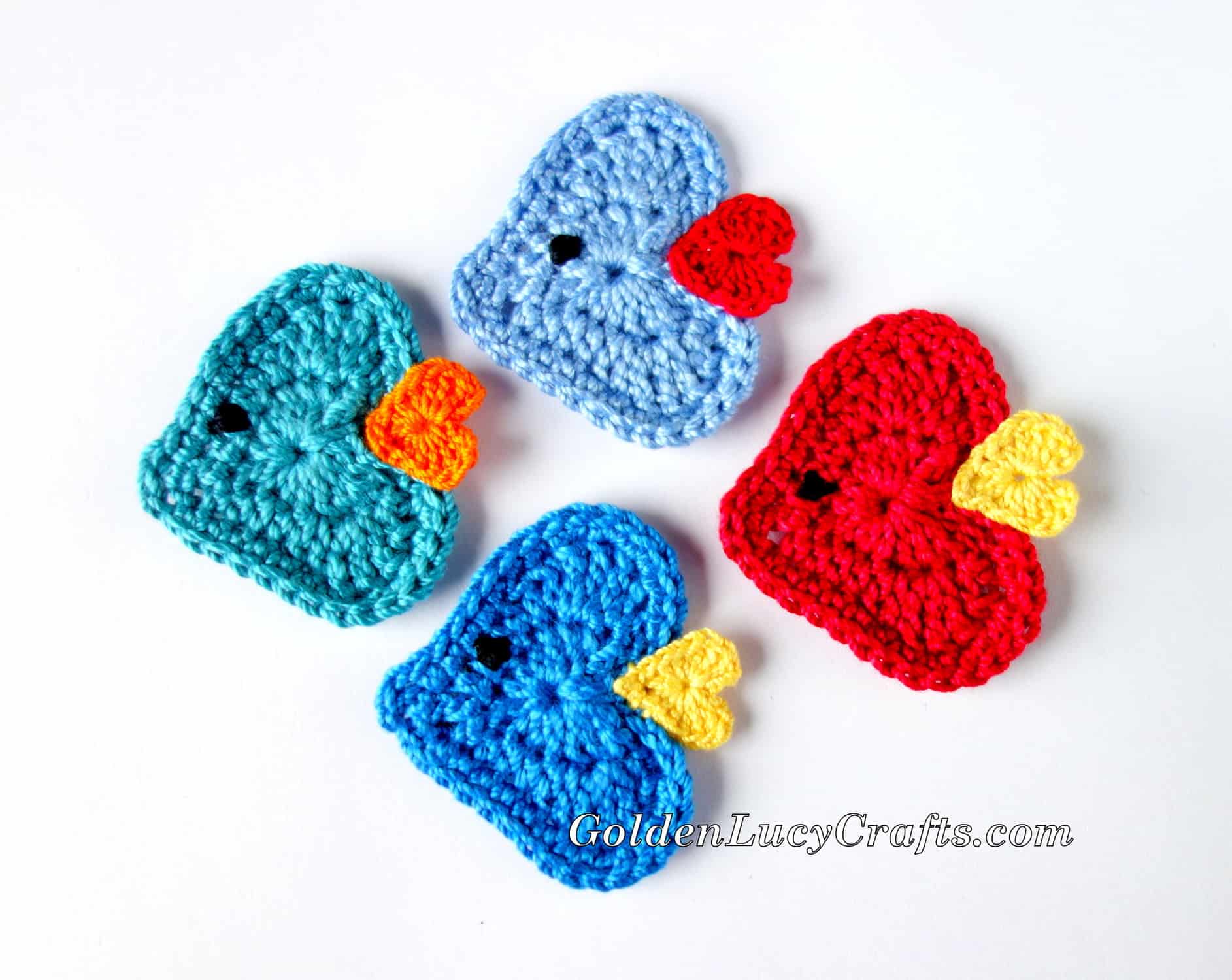 Crochet Fish Applique, Free Crochet Pattern GoldenLucyCrafts