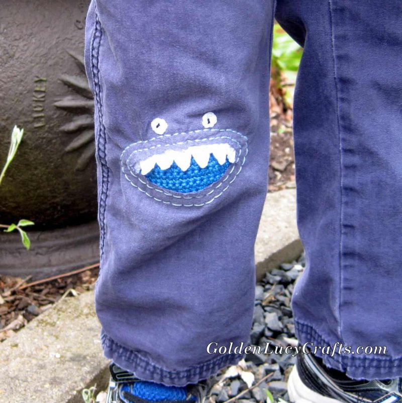 Crochet monster knee patch, DIY patches for kids pants, jeans
