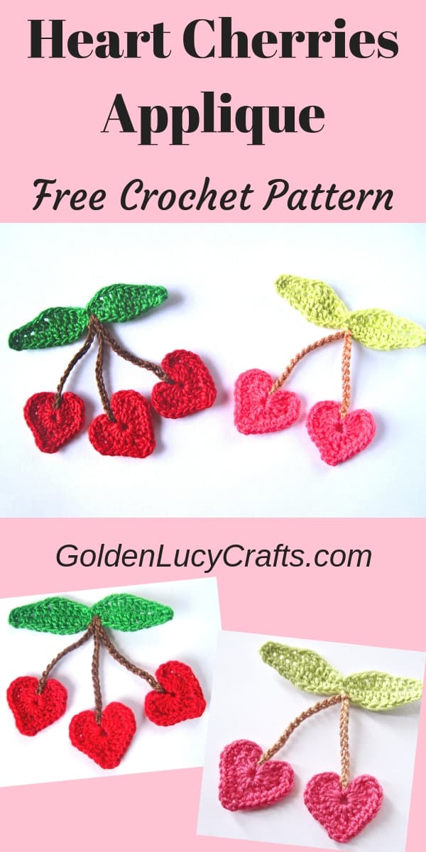 Crochet Cherry Applique, Free Crochet Pattern, HeartShaped