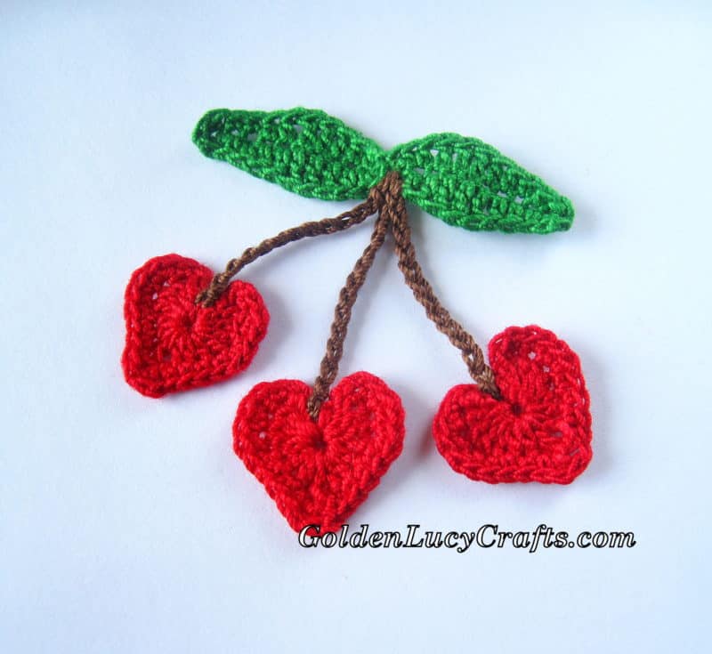 Crochet Cherry Hearts Appliqué