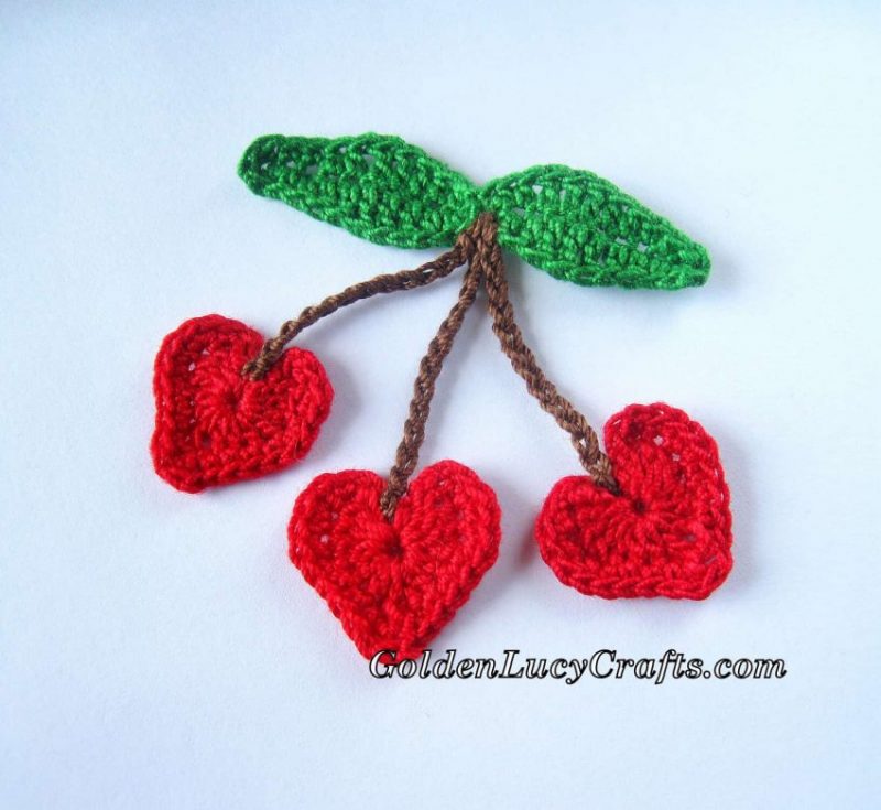 Crochet Cherry Applique, Free Crochet Pattern, HeartShaped