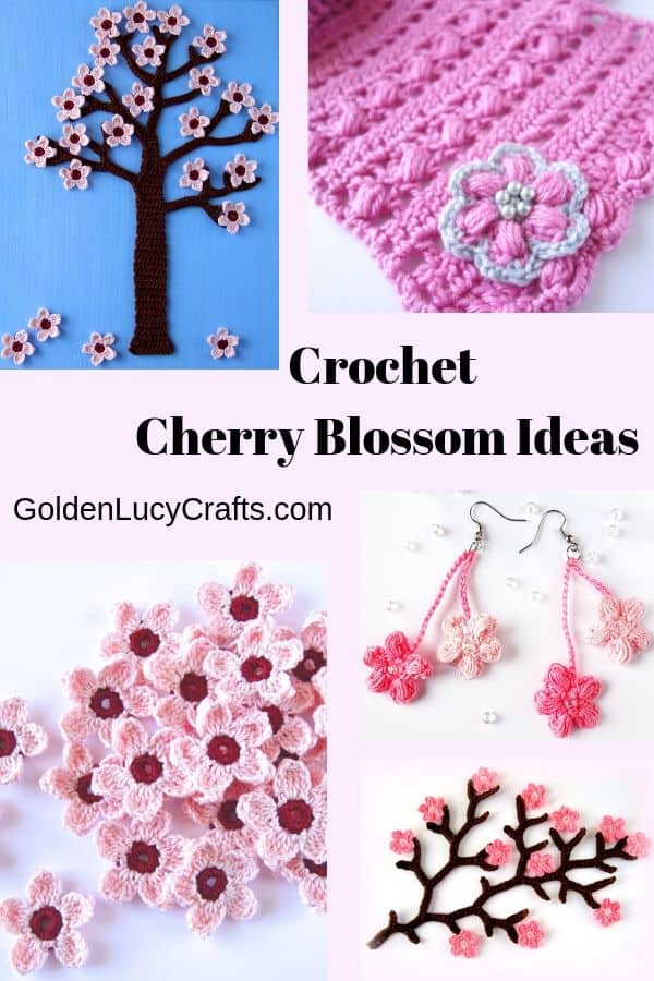 Crochet Cherry Blossom Ideas photo collage.