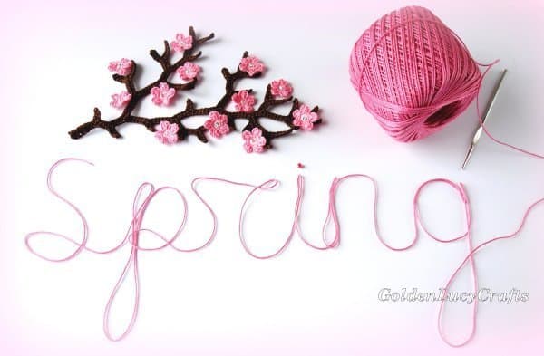 Crochet Cherry blossom branch, crochet thread, spring