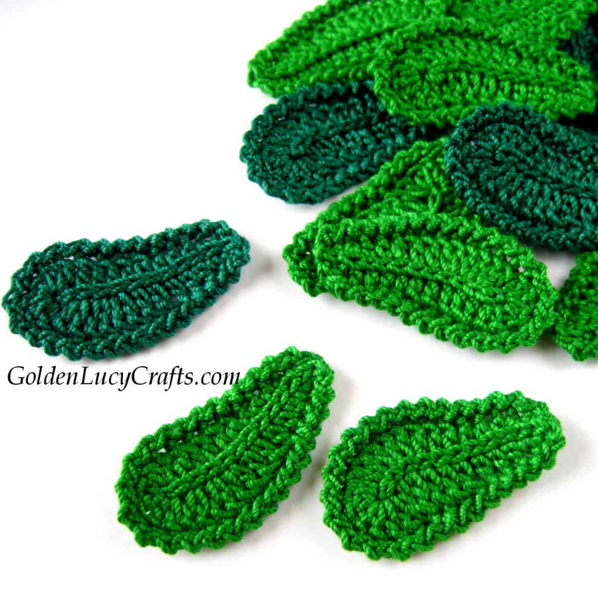 Crocheted green leaves.