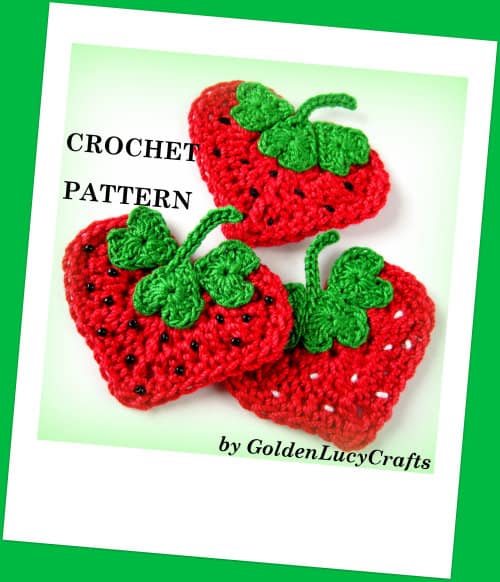 Crochet Strawberry Applique, Free Crochet Pattern - GoldenLucyCrafts