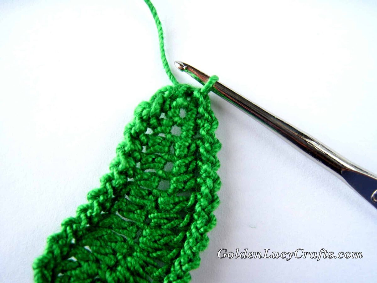Crocheting leaf close up picture.