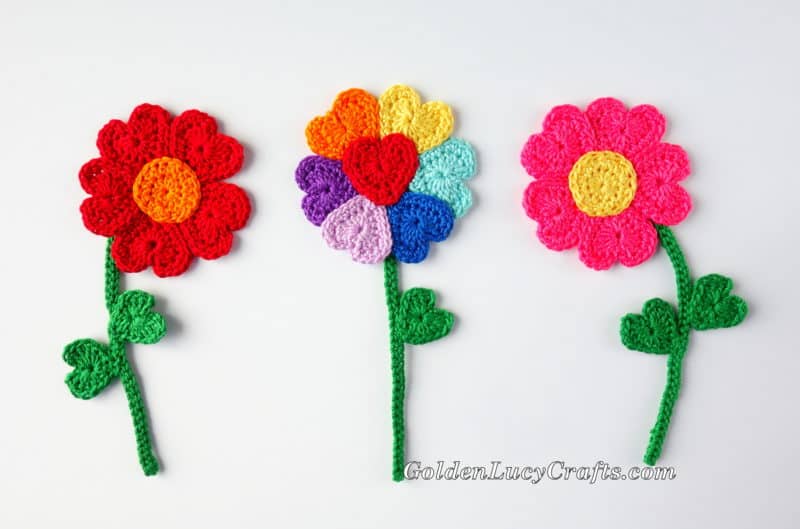 Crochet Heart Flowers
