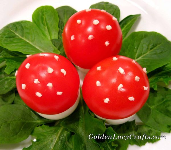 Fun mushrooms, fun food for kids, eadible fly agaric mushrooms, what to do with leftover eggs after Easter