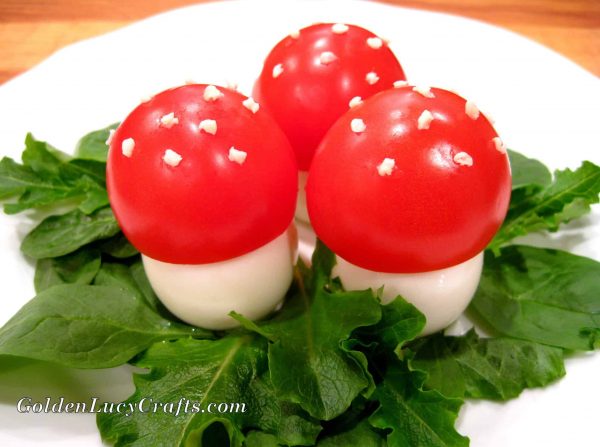 Fun mushrooms, fun food for kids, eadible fly agaric mushrooms, what to do with leftover eggs after Easter