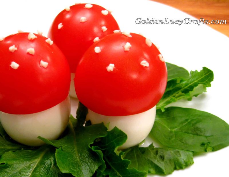 Fun mushrooms, eggs and tomatoes, fun food for kids