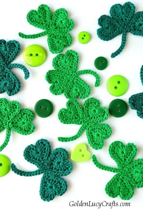 Crochet shamrock, lucky clover applique, free pattern