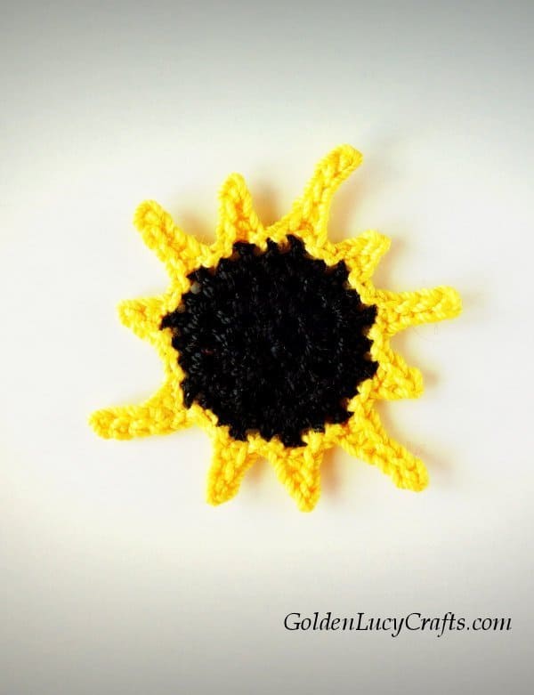 Crocheted total solar eclipse applique.