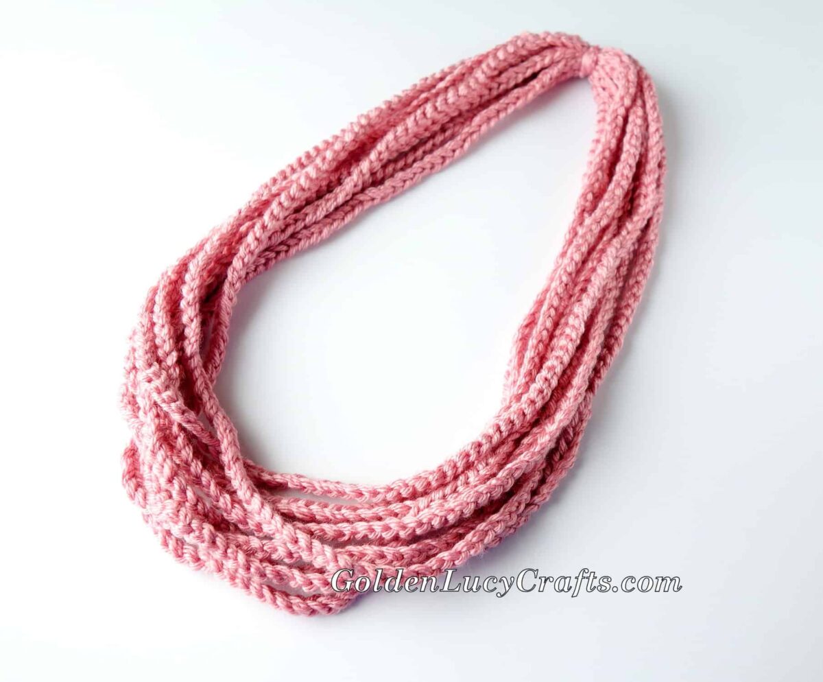 Scarf made from crocheted chain.