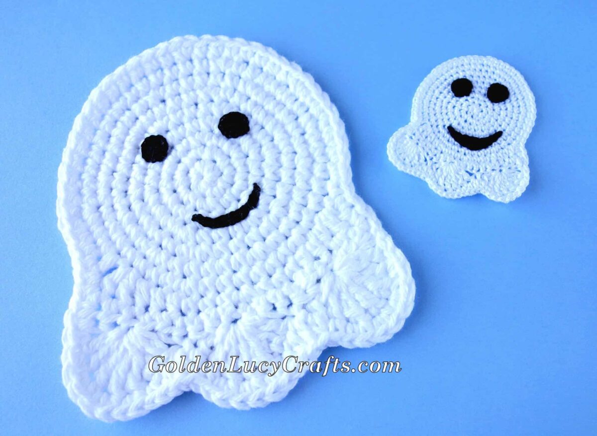 Crochet Ghost coaster and applique.