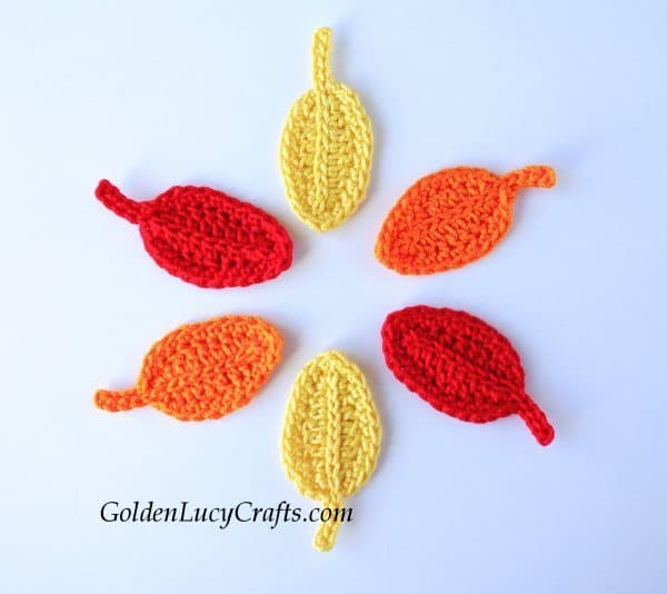 Crocheted small leaves in Fall colors.