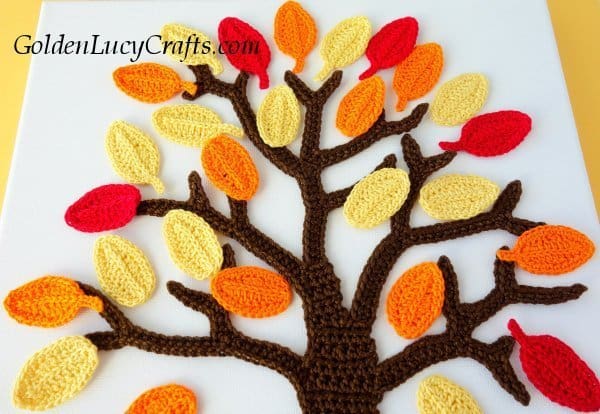 Crochet fall wall art, wall decor, Fall tree crochet wall hanging