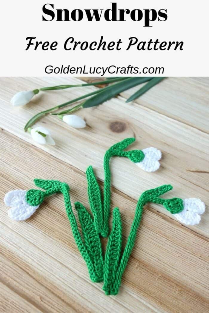 Crochet snowdrop flower, crochet applique, free pattern