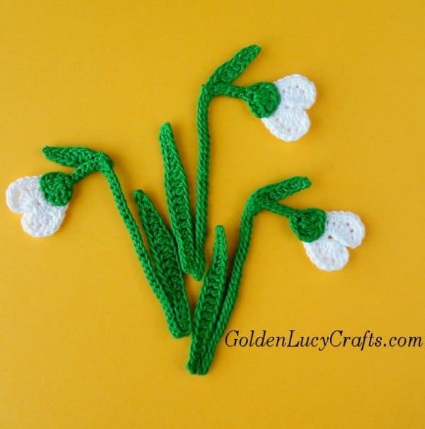 Crochet snowdrop, flower, spring, applique, free crochet pattern