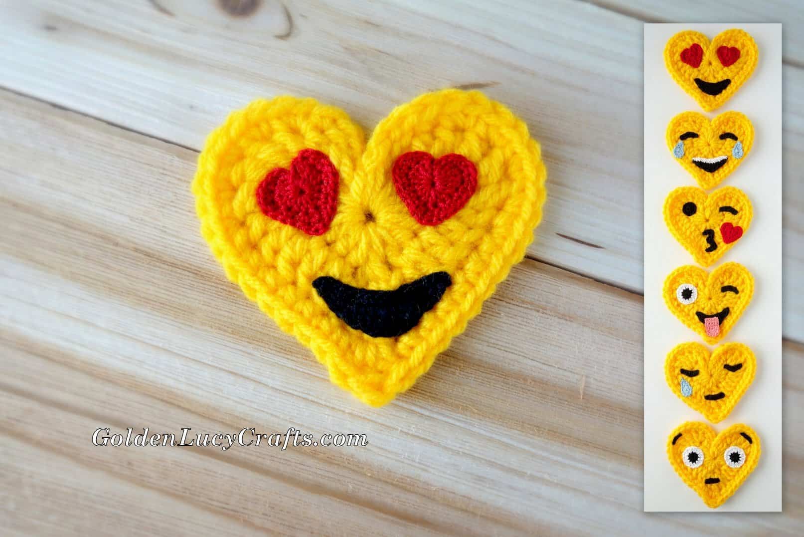 Crochet Emoji, Heart Eyes, Free Crochet Pattern, Valentines Crochet