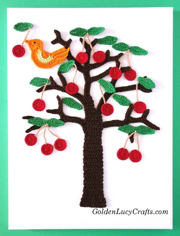 Crochet Cherry tree and a bird