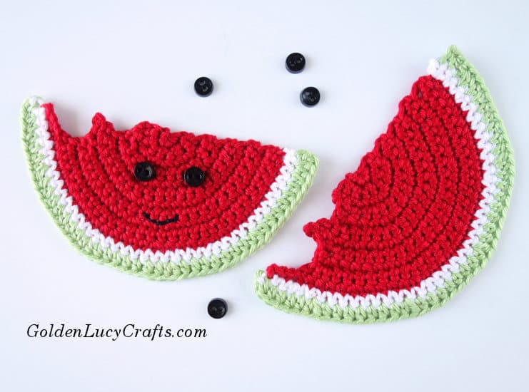 Crochet Watermelon Applique or Coaster, Free Pattern –GoldenLucyCrafts