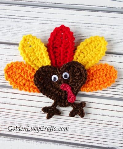 Crochet Thanksgiving turkey applique, free pattern