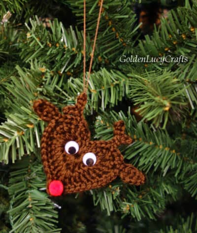 Crochet reindeer Christmas ornament.