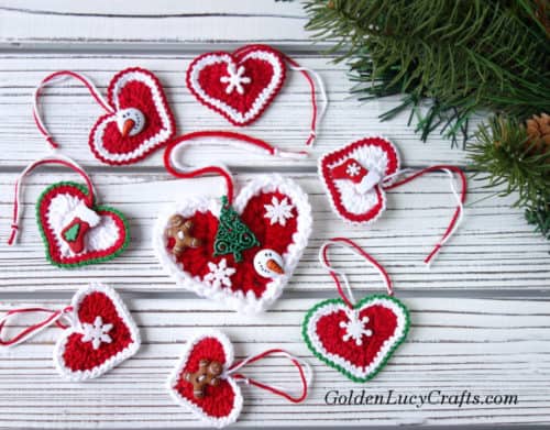 Crochet heart Christmas ornament, free crochet pattern