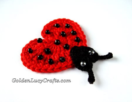 Crochet  heart-shaped Ladybug applique.