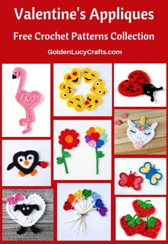 Crochet Valentine’s Day Appliques Collection, picture collage.