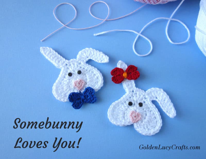 Crochet bunny pattern free, Valentine's bunny, Valentine's applique, Somebunny Loves You!