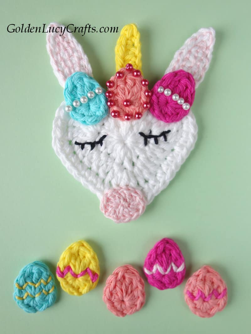 Crochet Easter Unicorn, Easter Eggs applique free crochet Easter patterns