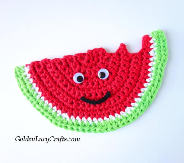 Crochet Watermelon applique, coaster, free crochet pattern