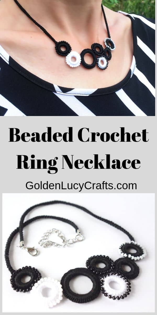 Crochet beaded ring necklace, crochet jewelry