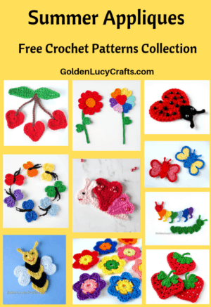 Photo collage of crocheted summer appliques.