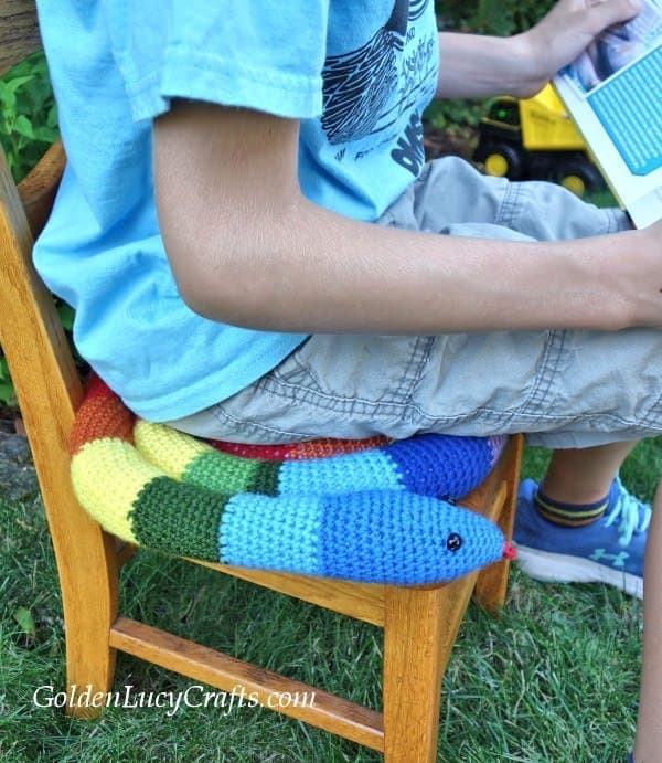 Crochet snake seat cushion, kid's seat pad