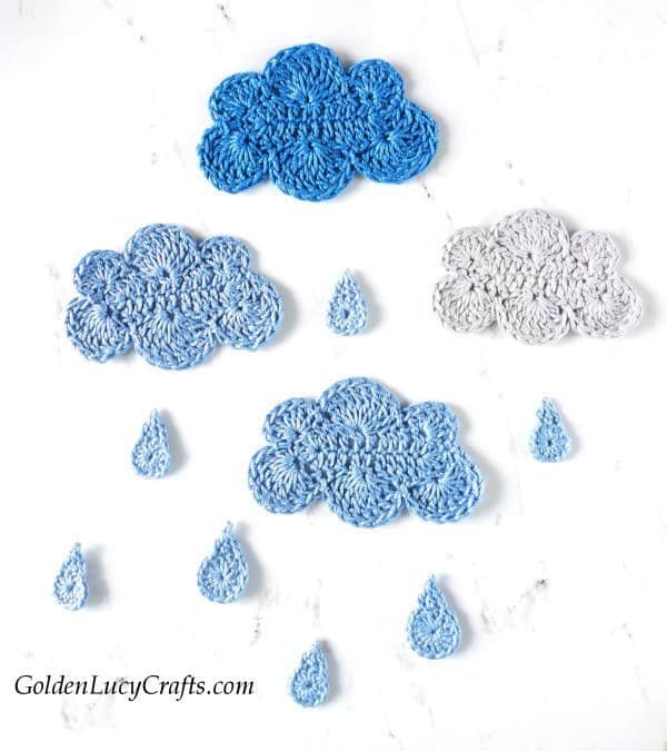 Crochet clouds and raindrops applique.