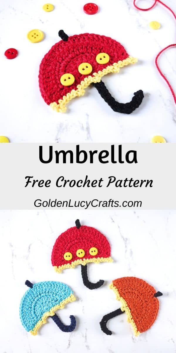 Crochet umbrella applique, free crochet pattern