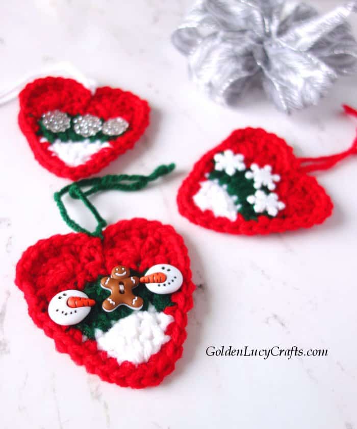 Crochet Christmas ornament, DIY heart ornament, Christmas tree decoration, Christmas candy corn ornament
