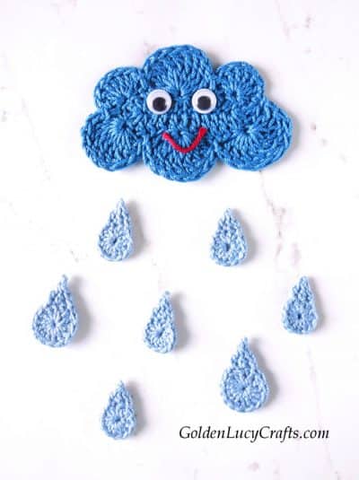 Crochet Cloud and Raindrops applique