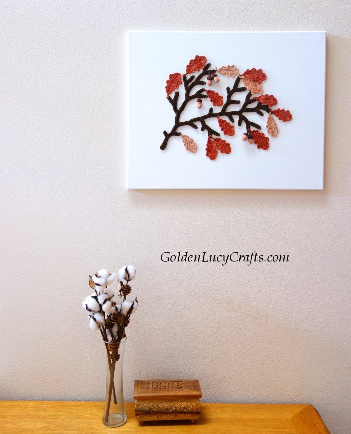 Crochet wall art - Oak tree branch, acorns, Autumn, Fall