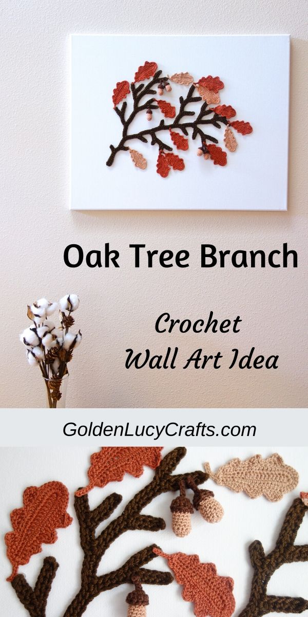 Crochet wall art idea - Oak tree branch, acorns, Fall, Autumn