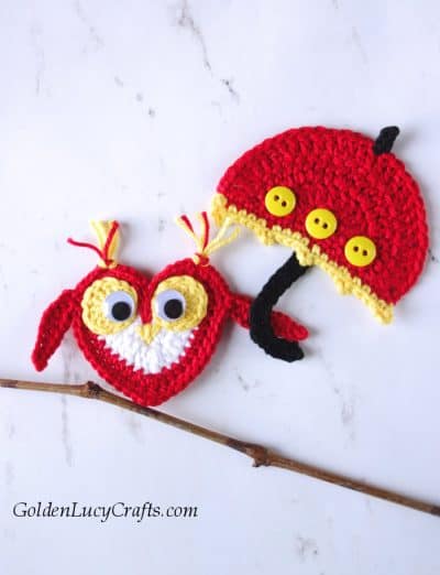 Crochet Owl with umbrella applique.
