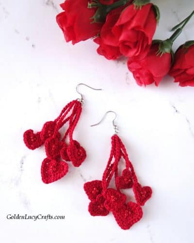 Crochet heart earrings, free pattern, Valentine's Day earrings