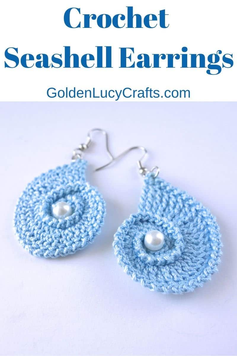 Crochet seashell earrings embellished with pearl beads