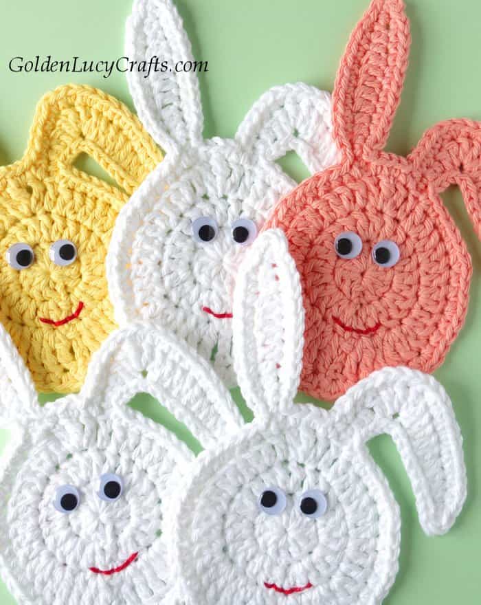 Crochet Easter bunny eggs close up picture.