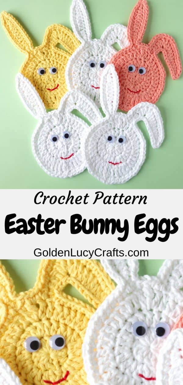 Crocheted Easter eggs with bunny ears.