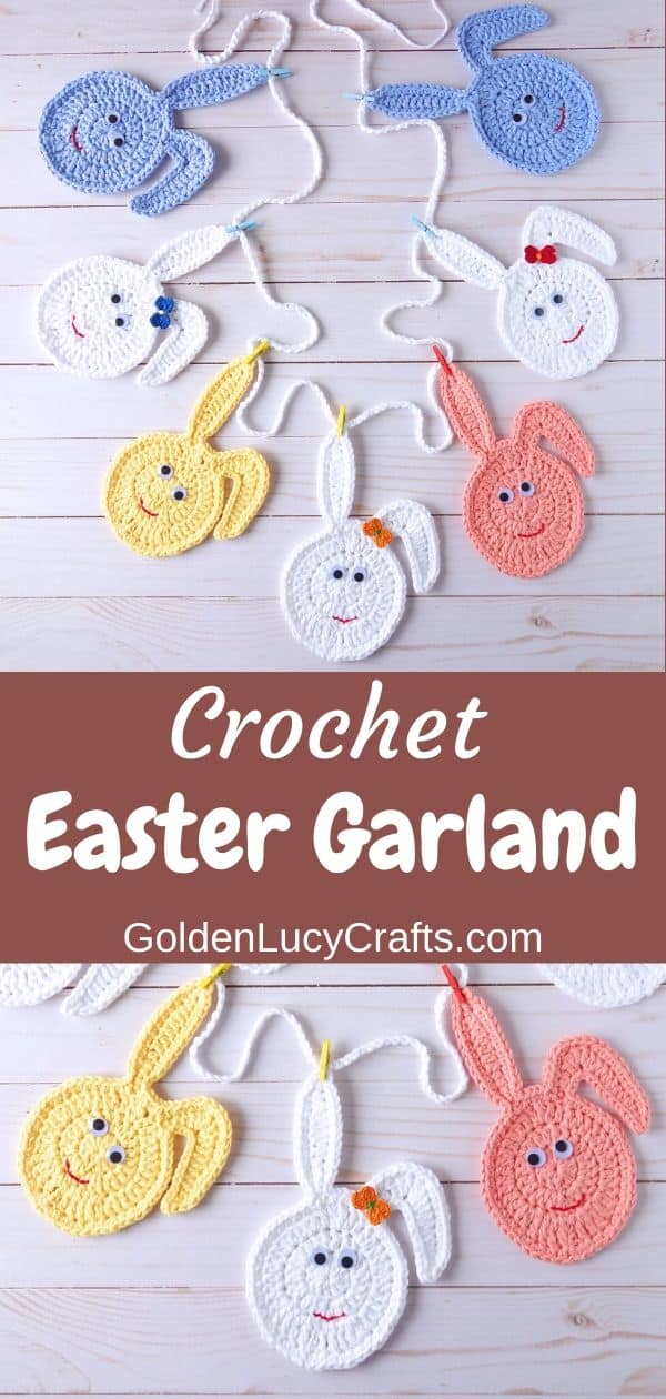 Crocheted garland for Easter made from colorful bunny eggs.
