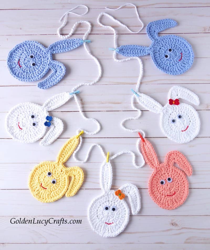 Crochet Easter garland, Easter bunny garland, crochet Easter bunny eggs, DIY Easter decoration, crochet Easter bunting, free crochet pattern