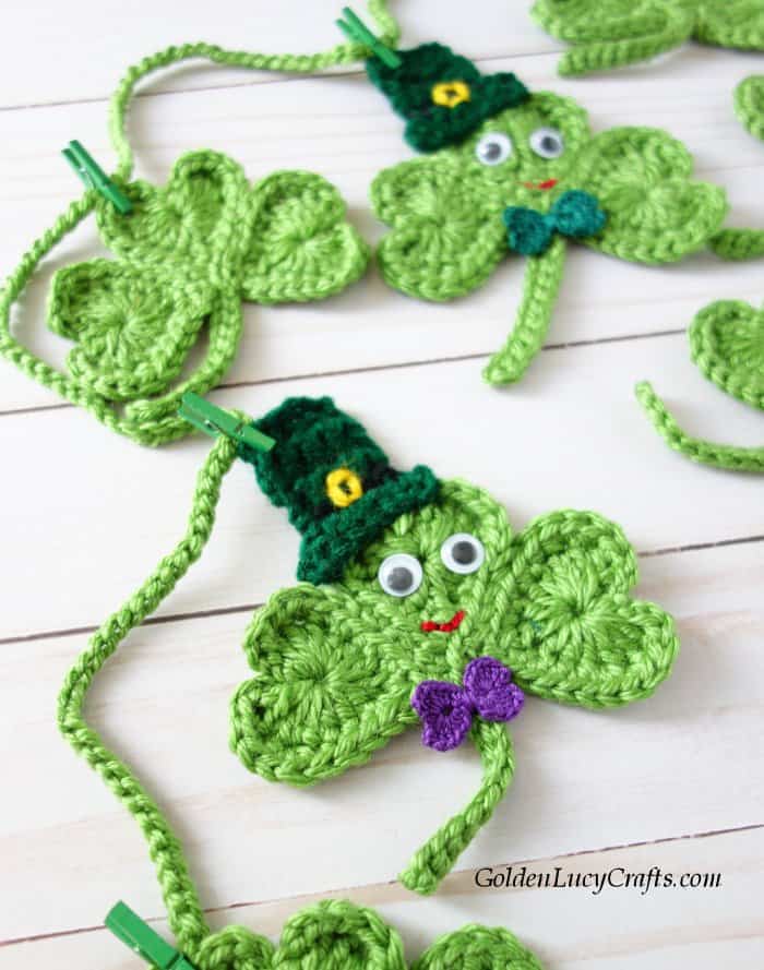 Crochet Shamrock garland pattern, DIY, St. Patrick's Day decoration